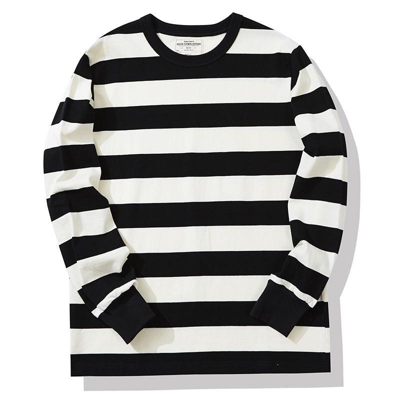 Cotton Striped Long Sleeve T-Shirt Men Classical Casual Thick Pullover Tops - amazitshop