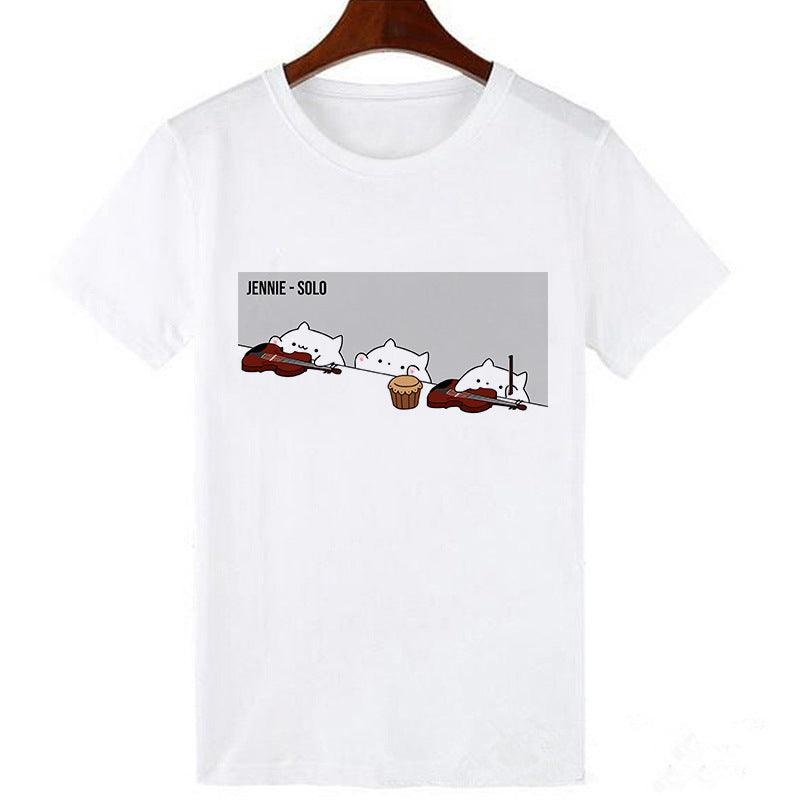 Horro Skull and Cat Femal Tshirt Top Tees kawai T-shirt - amazitshop