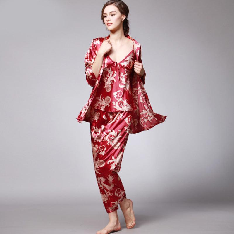 Three-piece silk pajamas for women - amazitshop