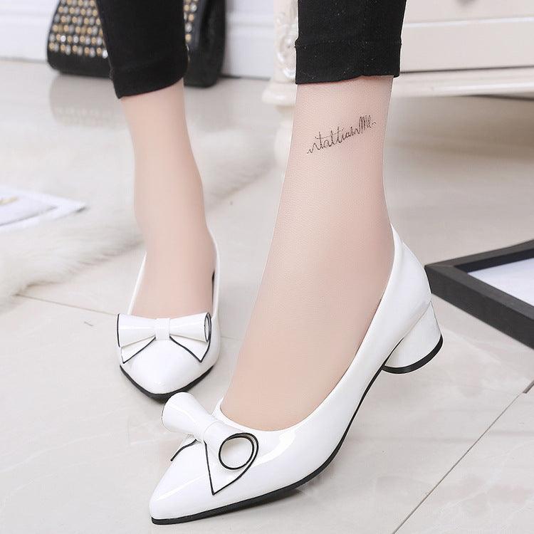 Shoes Small Pointed Bow Thick Heel Mid-heel Shoes Shallow Mouth - amazitshop