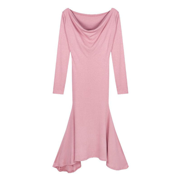 Pink Long-sleeved Dresses Women Temperament Waist - amazitshop