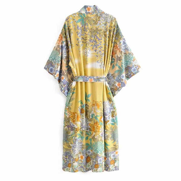Women's printed short sleeve robe kimono - amazitshop