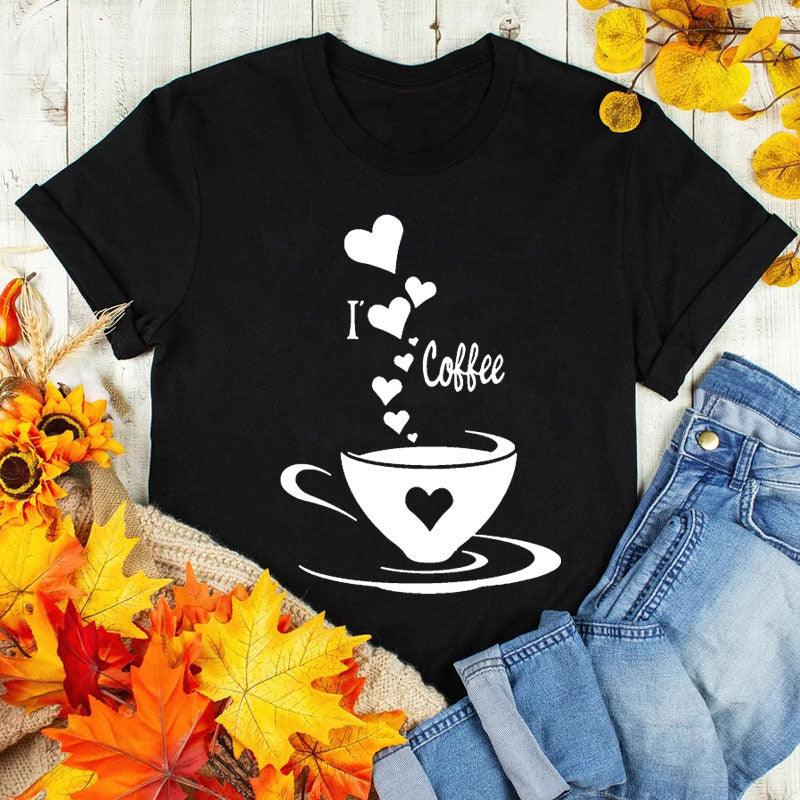 Coffee Love Casual Graphic Short Sleeve T-Shirt - amazitshop