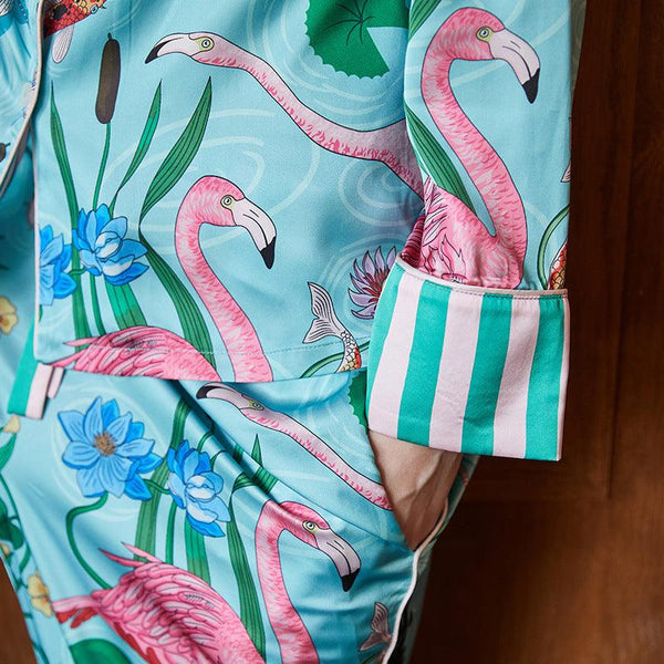 Ice Silk Pajamas Women's Long Sleeve Outerwear Homewear Suit - amazitshop