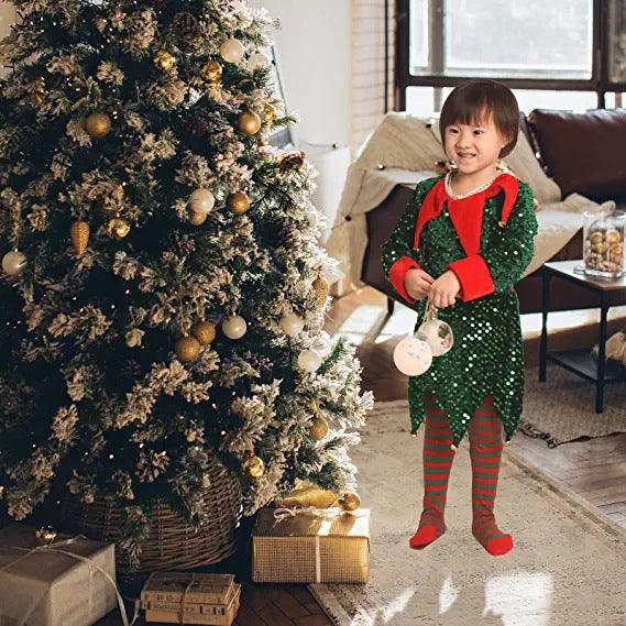 Christmas Kids Clothes Cute Sequin Elf Costumes - amazitshop