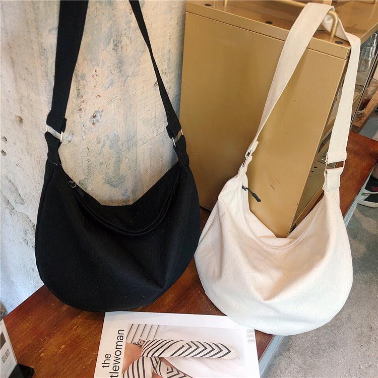 Large Capacity Shoulder Bag Simple Zipper Semicircle Shape Cloth Purses Ladies Cotton Crossbody Bags - amazitshop