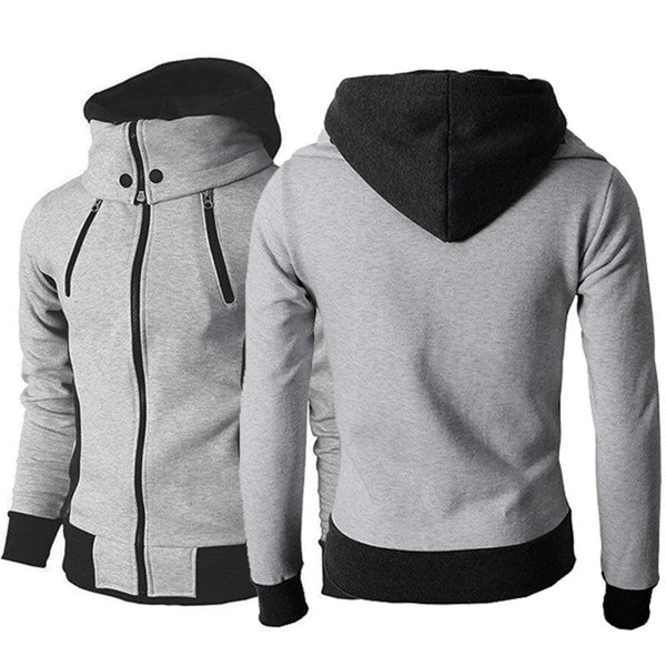 Men's Zip UP Hooded Jacket Fake Two Piece Sports Cardigan Casual Slim Sweatshirt Jacket - amazitshop