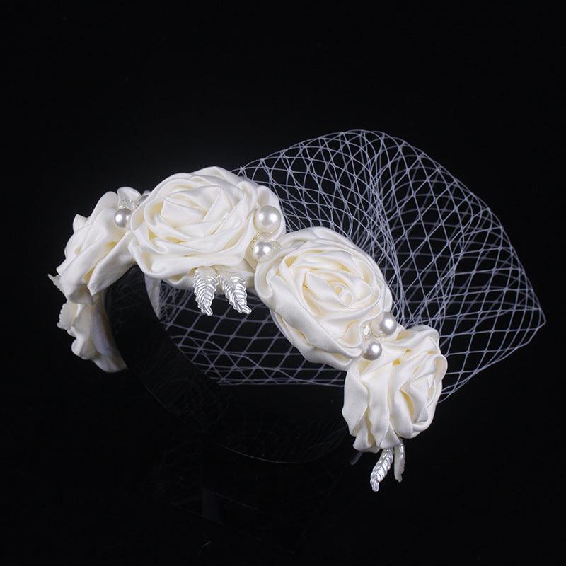 Bridal Large Flower Satin Veil Hair Hoop Headdress Wedding Dress With Accessories - amazitshop