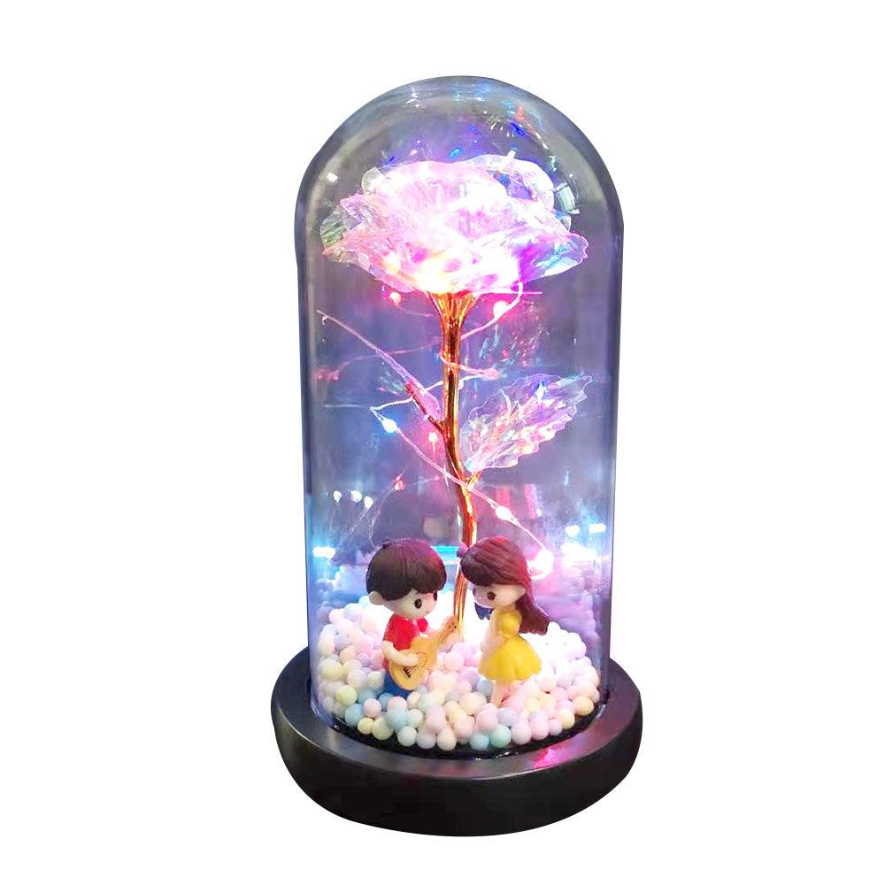 Beauty Eternal Flower Rose in Flask Wedding Decoration Artificial Flowers Glass Cover for Valentine'S Day Gift Home Decor - amazitshop