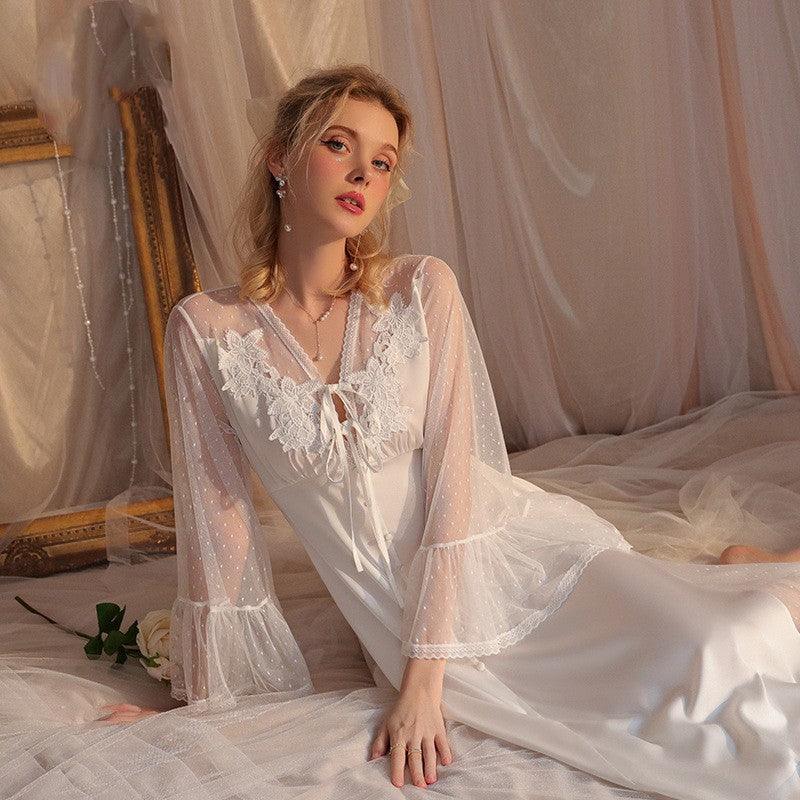 Women's Polka Dot Mesh Perspective Nightgown - amazitshop