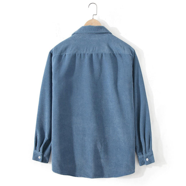 Autumn Corduroy Solid Color Long Sleeve Craft Loose Japanese Style Shirt Easy Matching Coat - amazitshop