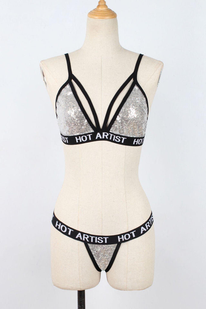 Ladies Fashion Sequin Lingerie Bikini Set - amazitshop