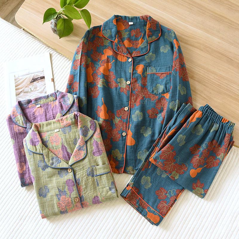 Thin Cotton Gauze Yarn-dyed Jacquard Pajamas Suit For Women - amazitshop