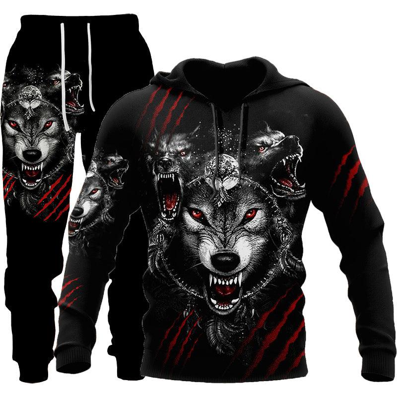3D Wolf Print Tracksuit Men Sportswear Hooded Sweatsuit Two Piece Outdoors Running Fitness Mens Clothing Jogging Set - amazitshop