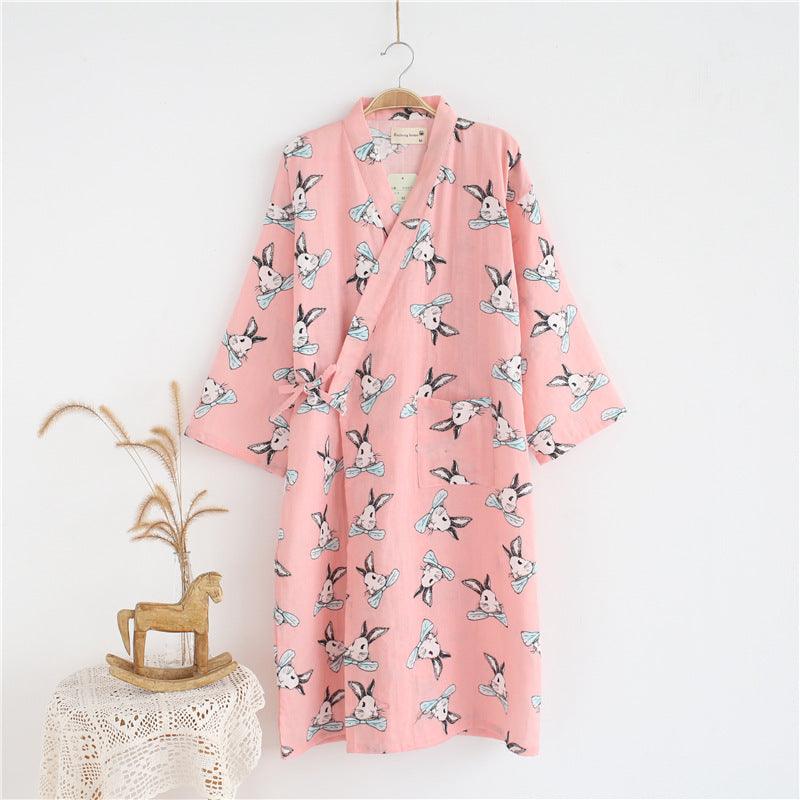 Cotton Gauze Lace-up Home Wear Cotton Moisture-wicking Clothing Kimono Robe - amazitshop
