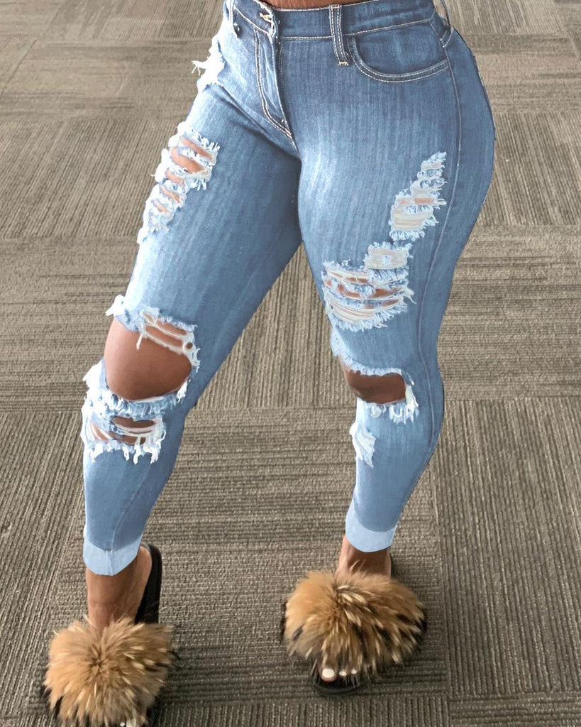 Explosion style ripped denim trousers - amazitshop