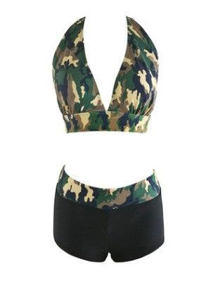 Camouflage Print Bikini Set Camo Halter Bra Briefs Swimwear - amazitshop