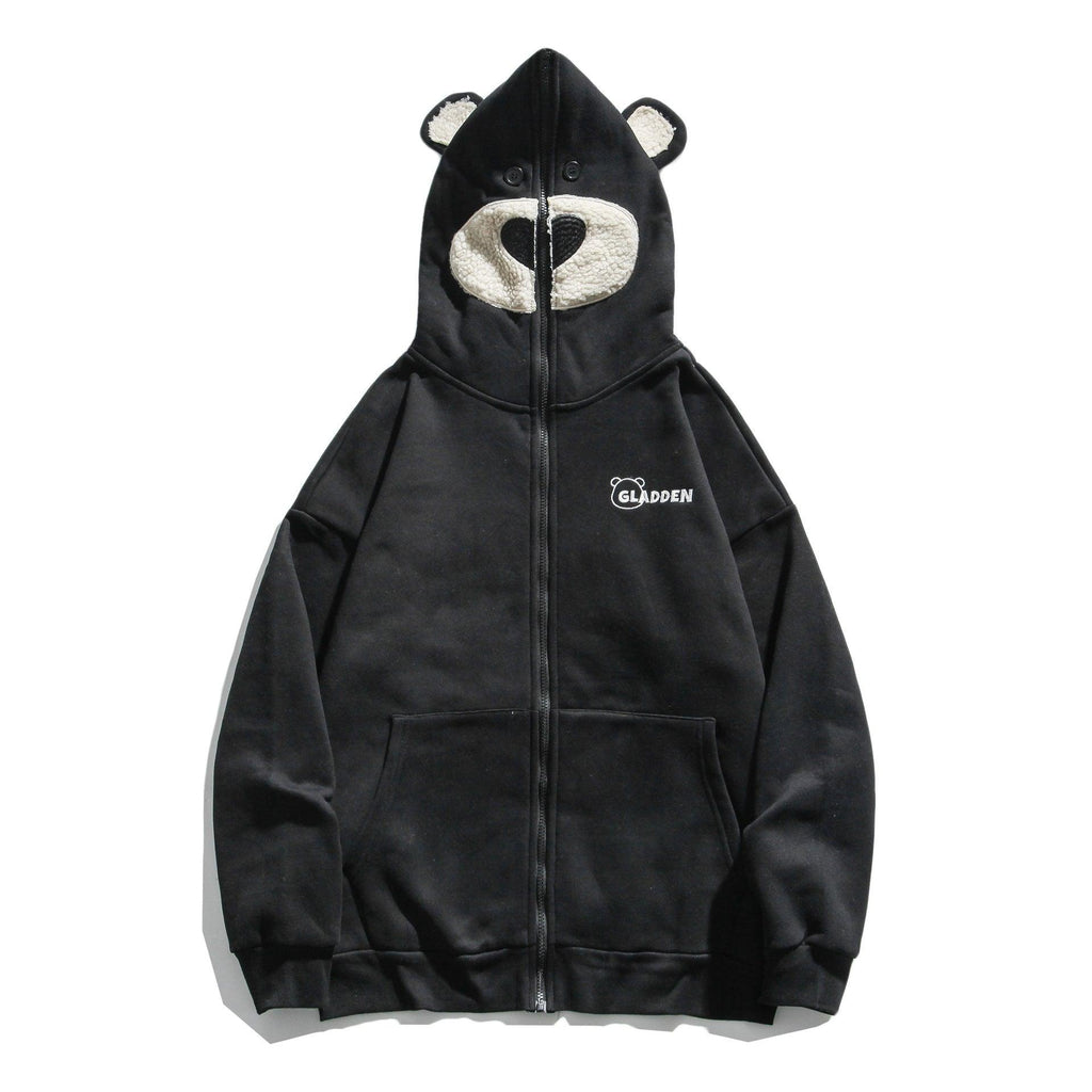 Bear embroidered couple zipper cardigan jacket - amazitshop