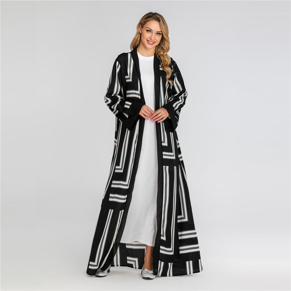 Striped Loose Lace Up Cardigan Robe Women - amazitshop