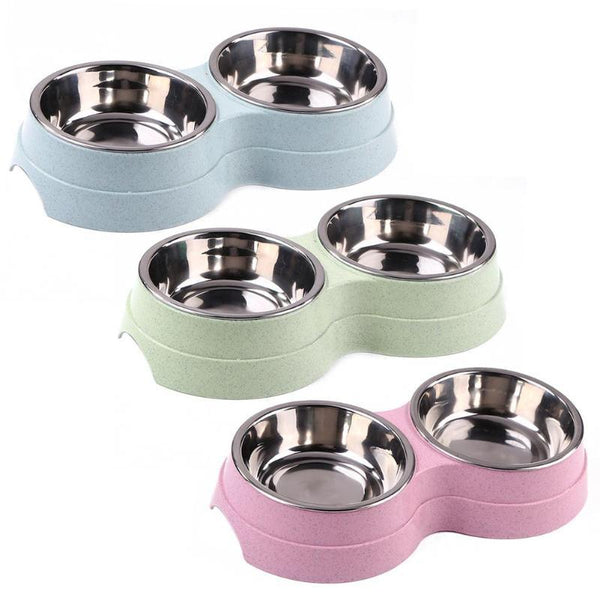 HAVO straw plastic round two-in-one double bowl stainless steel rice bowl pet supplies dog bowl - amazitshop