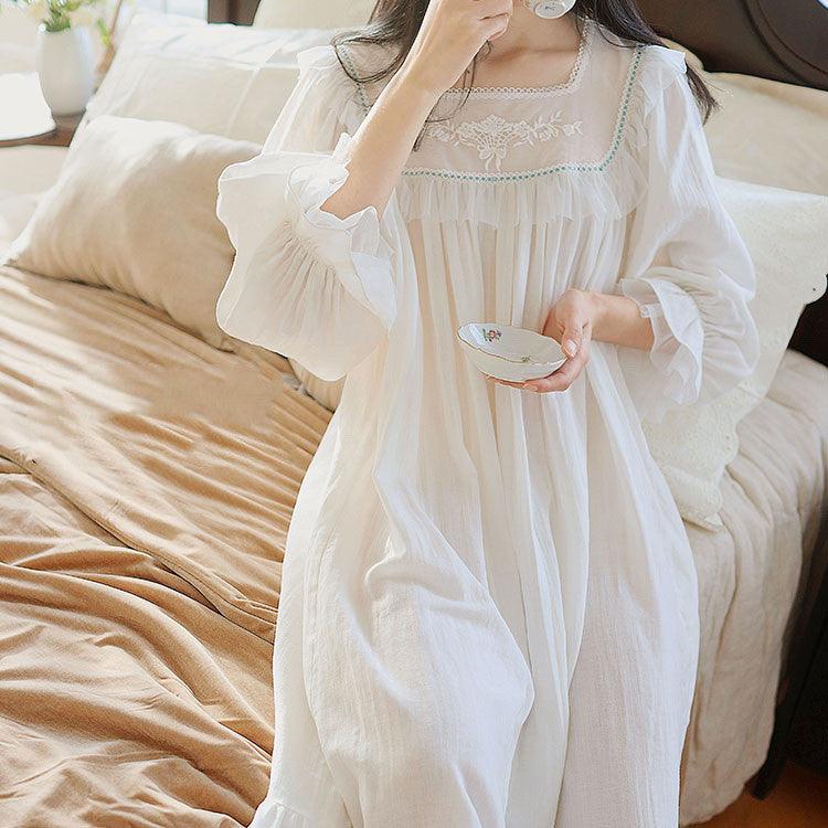 Princess Loungewear French Lace Vintage Long Sleeve Nightdress - amazitshop