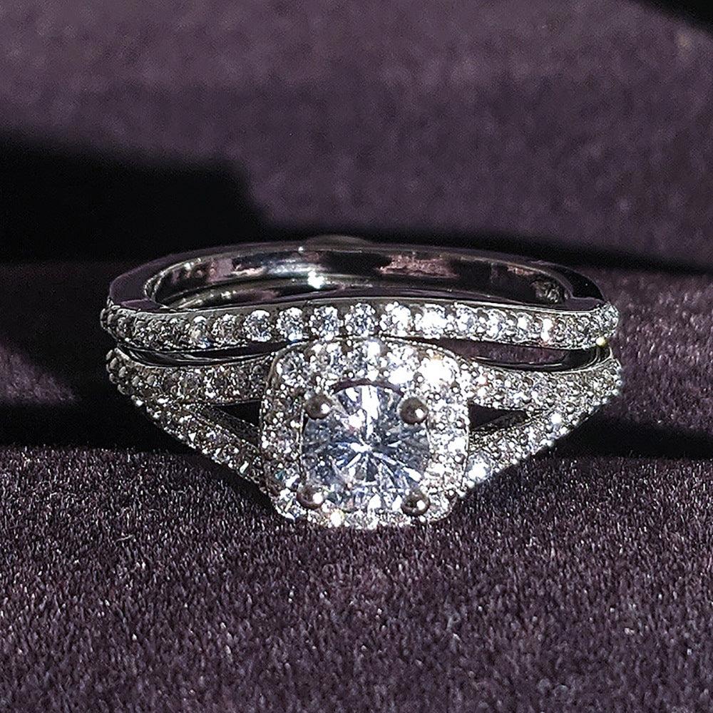Luxury Square Full Diamond S925 Sterling Silver Combined Ring Set - amazitshop