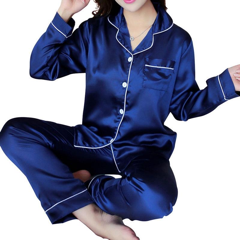 Women's Ice Silk Long Sleeve Home Pajama Set - amazitshop