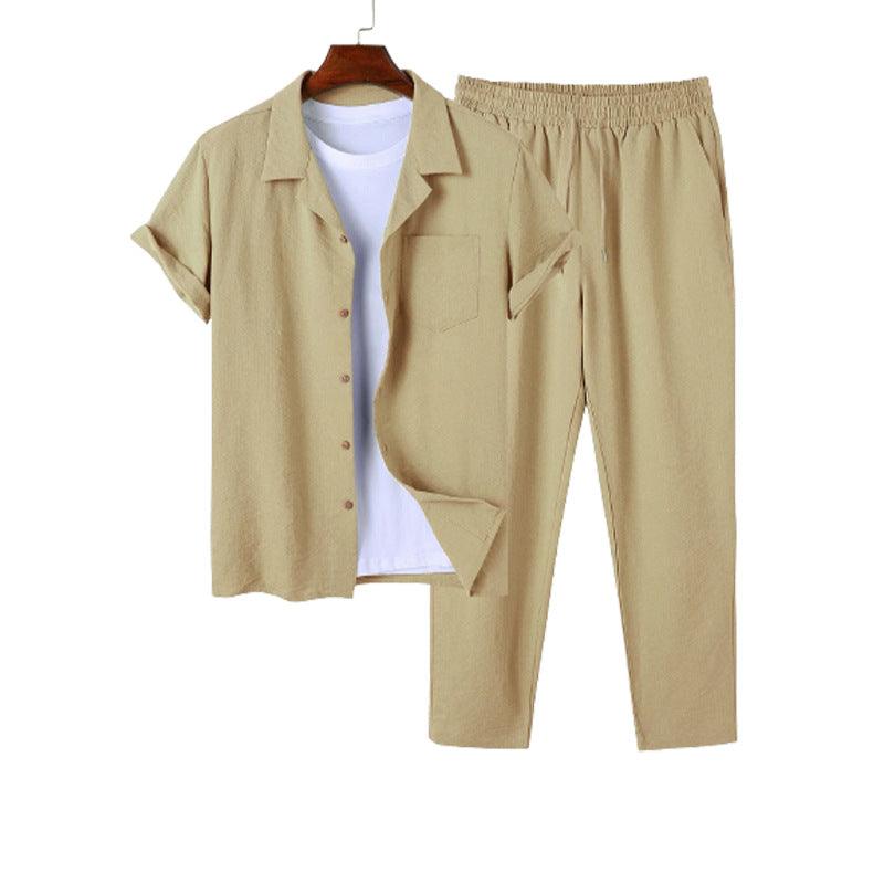 Men's Casual Cotton Linen Shirt Suit - amazitshop