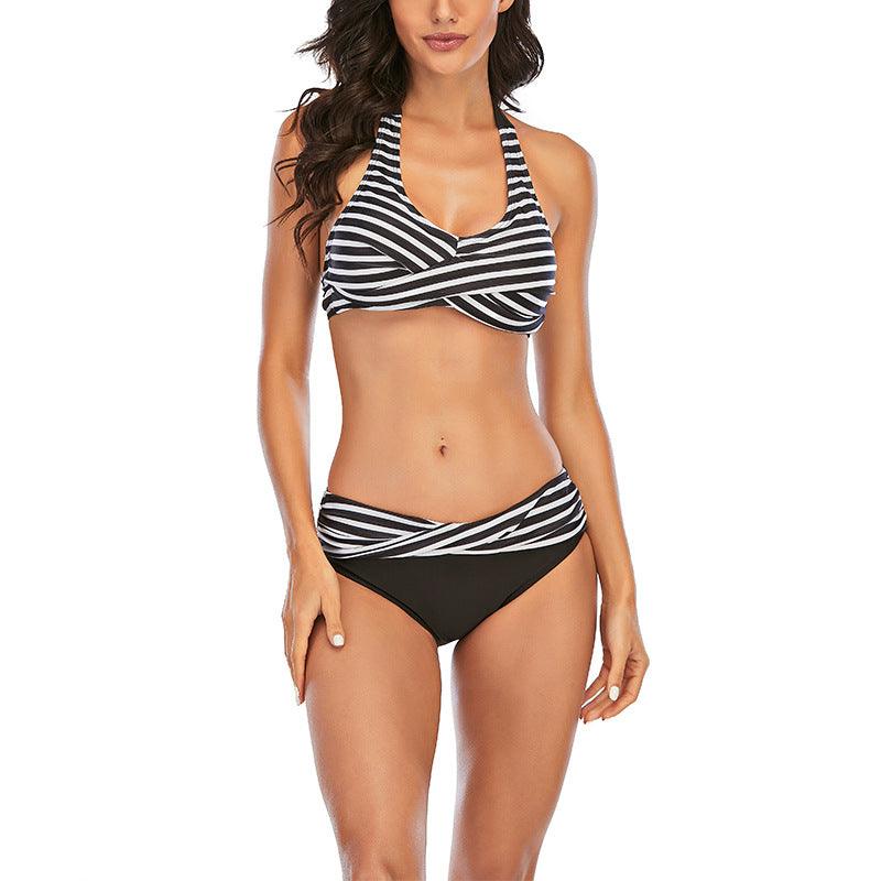 New European And American Style Women Bikini Navy Striped Fashion Split Bikini Swimwear Swimsuit - amazitshop