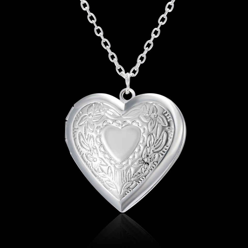 Carved Design Love Necklace Personalized Heart-shaped Photo Frame Pendant Necklace For Women Family Jewelry For Valentine's Day - amazitshop