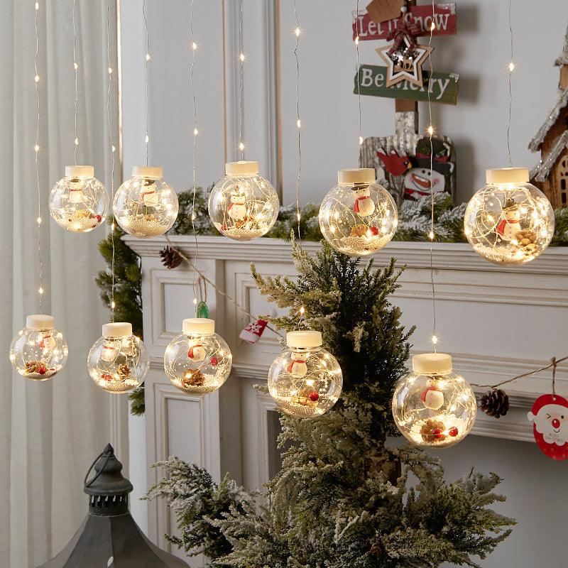 10PCS LED Christmas Curtain Lamp Fairy Snowman Wishing Ball Lamp String Christmas Window Decoration Christmas Light Room - amazitshop
