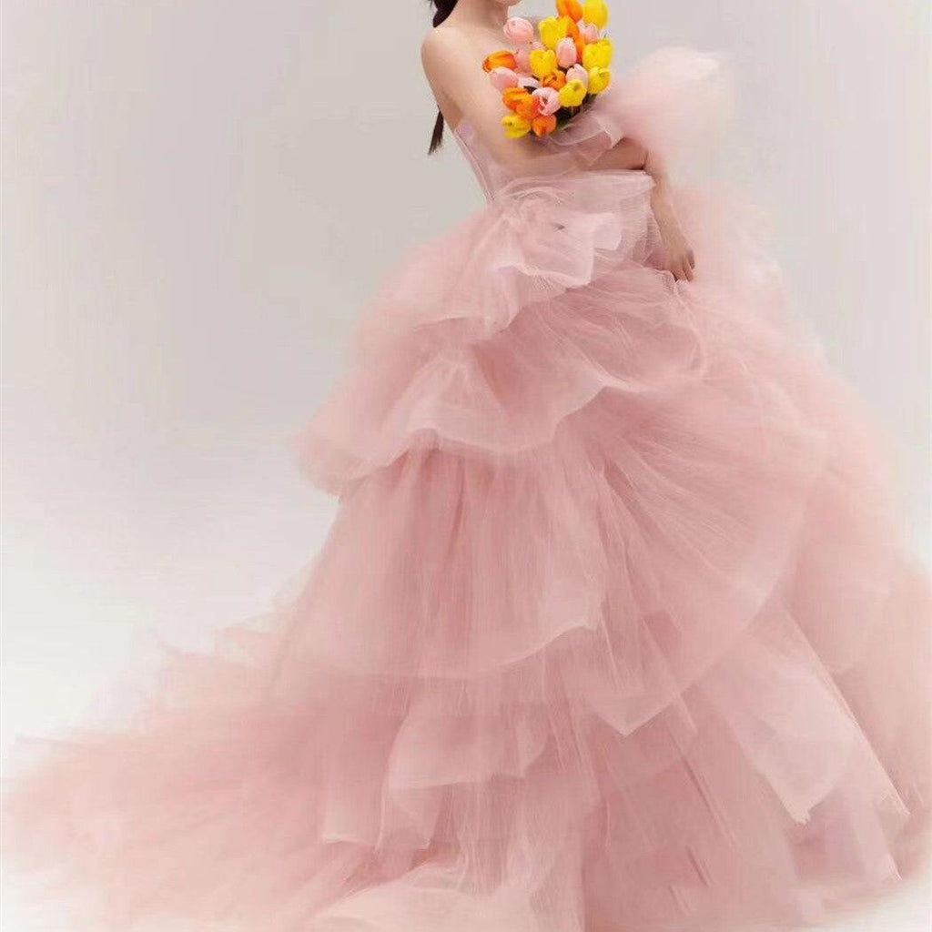 Elegant Girl's Wedding Photography Dress Pink White - amazitshop