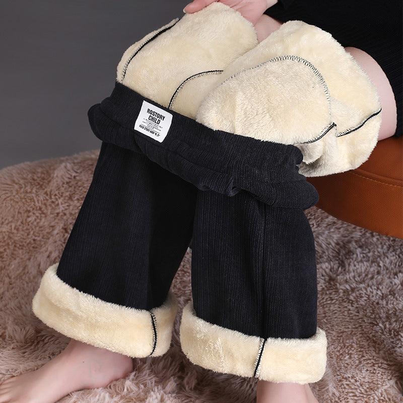 Winter Wide-leg Fleece Trousers For Women Warm Straight-leg Casual Lamb Cashmere Pants Loose Sports Sweatpants - amazitshop