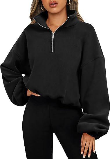 Loose Sport Pullover Hoodie Women Winter Solid Color Zipper Stand Collar Sweatshirt Thick Warm Clothing - amazitshop