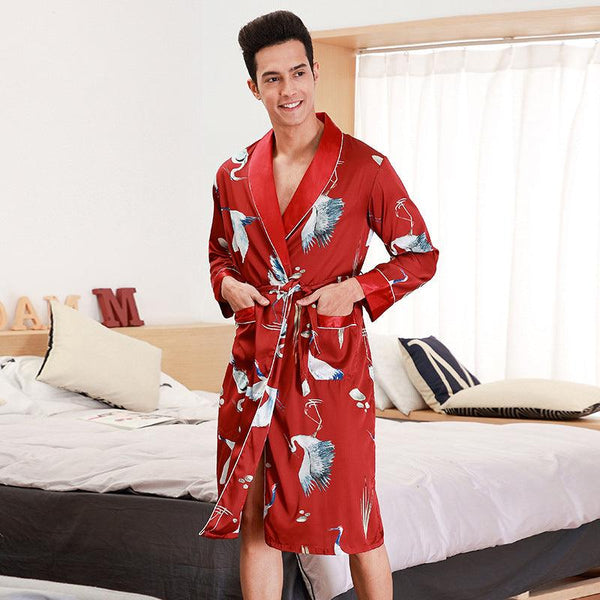 Long-Sleeved Nightgown Men's Bathrobe Silk Homewear - amazitshop