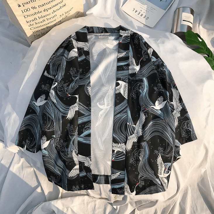 Printed Japanese Style Kimono Jacket cardigan men clothing cardigan male streetwear hiphop casual coat loose kimono - amazitshop