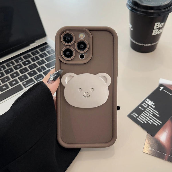 Milk Brown Bear Bracket Phone Case Silicone Applicable Electroplating - amazitshop