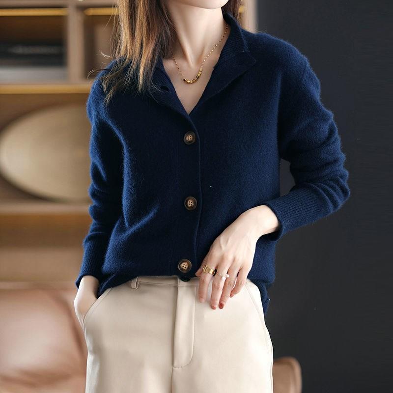 Stand Collar Women's Cardigan Knitted Sweater Loose Long Sleeve - amazitshop