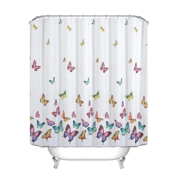 Colorful Butterfly Polyester Waterproof Printing Shower Curtain Home Bathroom Curtain Shower Partition Curtain With 12C Ring Set - amazitshop