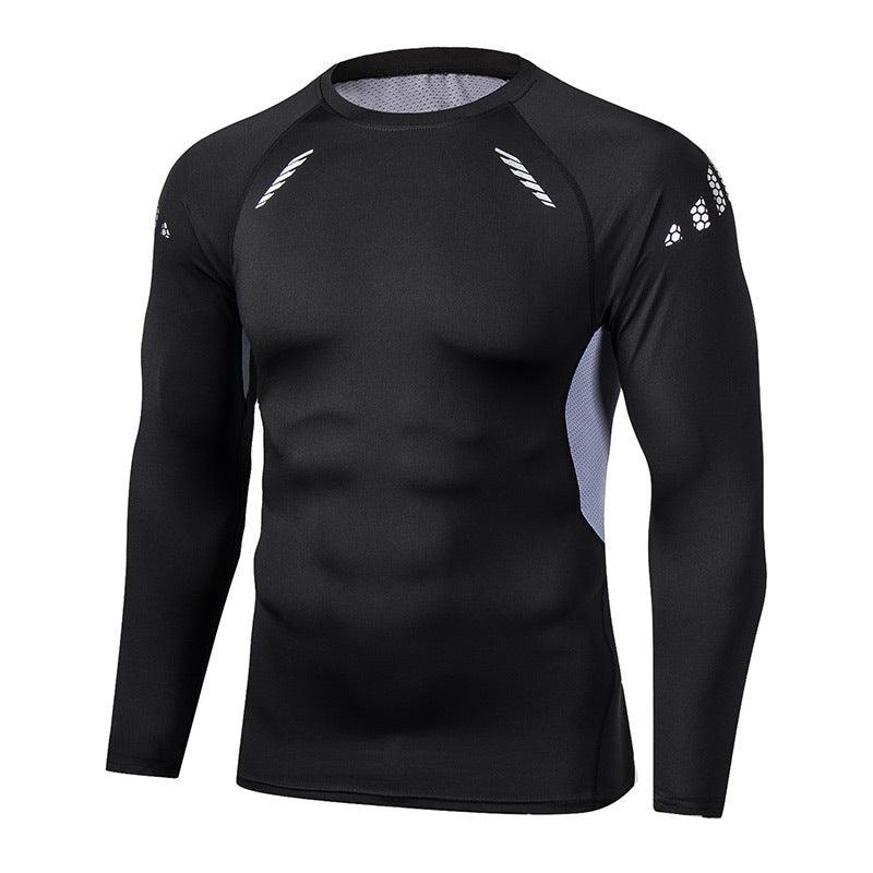 Men's Sports Fitness Tights Running Sweat-wicking Training Wear Plus Velvet Thickened Men's Long-sleeved T-shirt - amazitshop