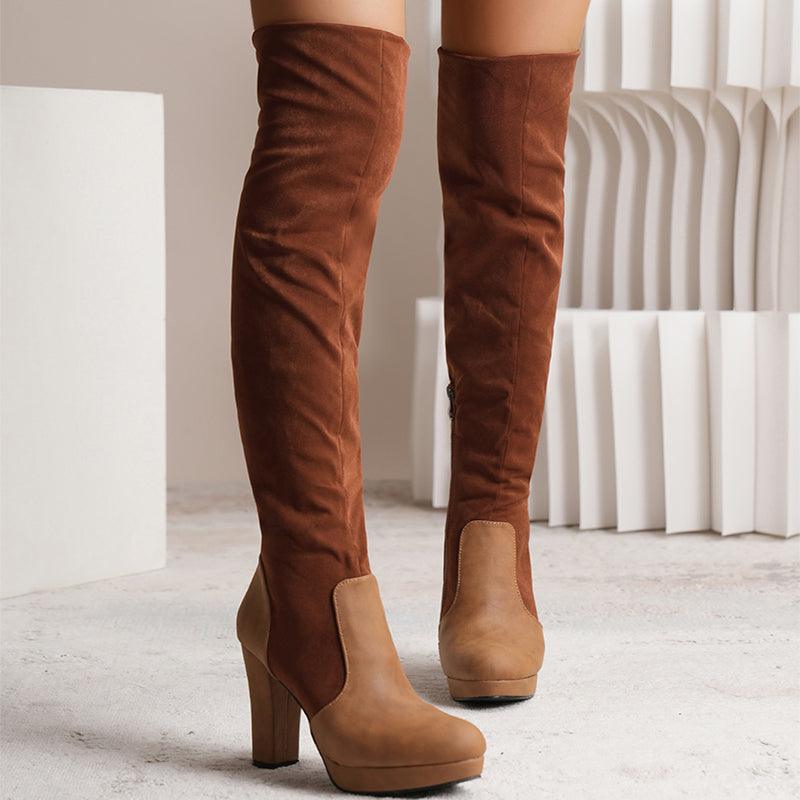 New Long Boots For Women Elastic Suede High Square Heel Over-the-knee Boots Fashion Party Shoes Winter - amazitshop