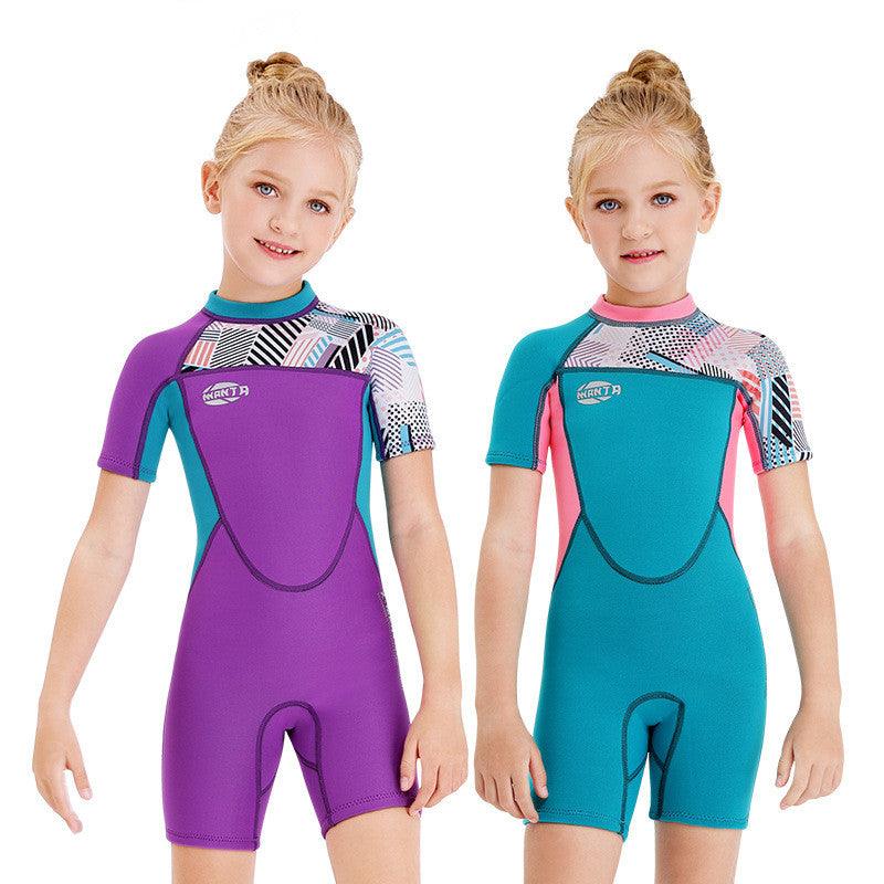 Girls Snorkeling, Surfing, Sunscreen And Cold-Proof Autumn And Winter Short-Sleeved Swimwear - amazitshop