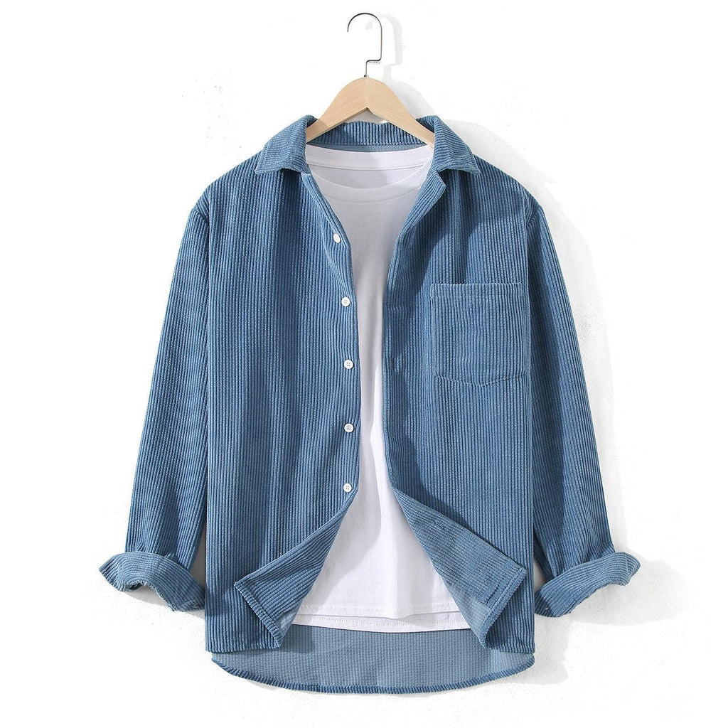 Autumn Corduroy Solid Color Long Sleeve Craft Loose Japanese Style Shirt Easy Matching Coat - amazitshop
