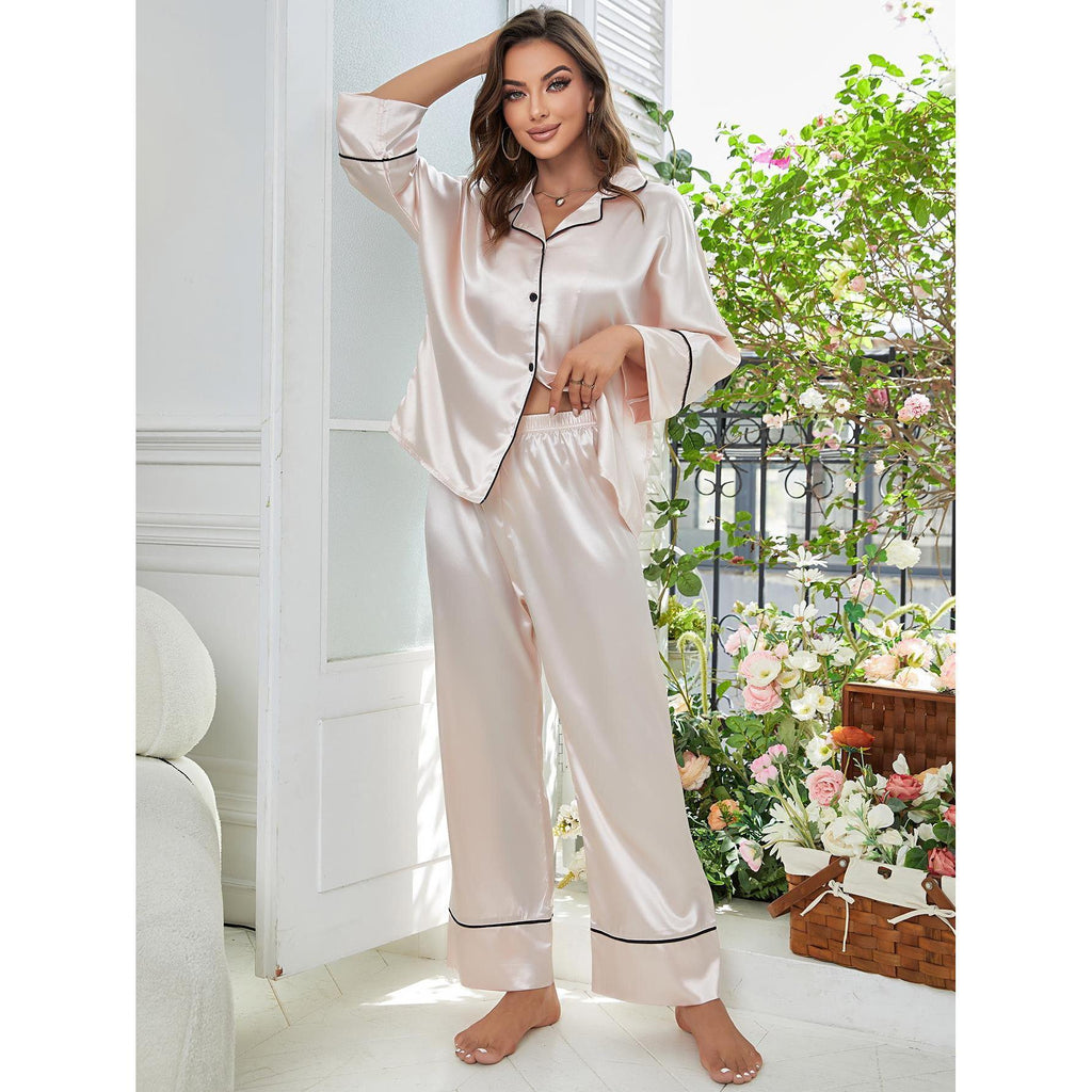 Long Sleeve Pajama Set Button Up Shirt And Pants Lounge Sets Sleepwear
