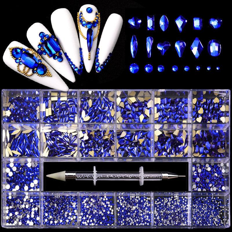 21 Grid Boxed Nail Rhinestone Flat Glass Nail Rhinestone Jewelry Set - amazitshop