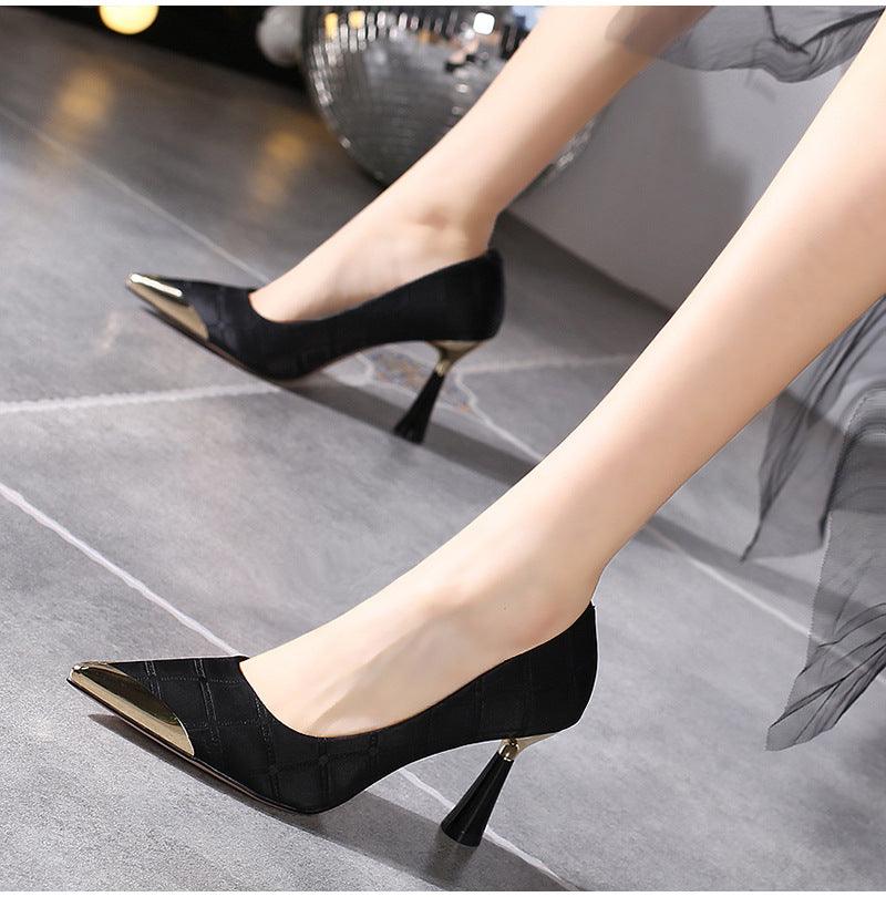 Wine Glass Heel Pumps Metal Pointed Toe Pumps - amazitshop