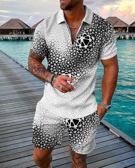 Men's Casual Contrast Color POLO Zip Lapel Shirt - amazitshop