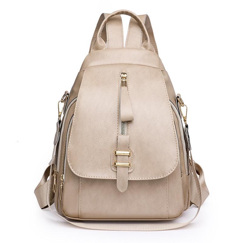 Retro Solid Color Outdoor Casual Mom Bag Soft Leather Large Capacity Backpack - amazitshop
