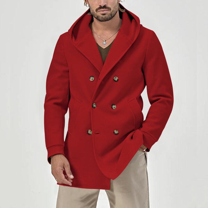 Hooded Double-breasted Casual Mid-length Trench Coat - amazitshop