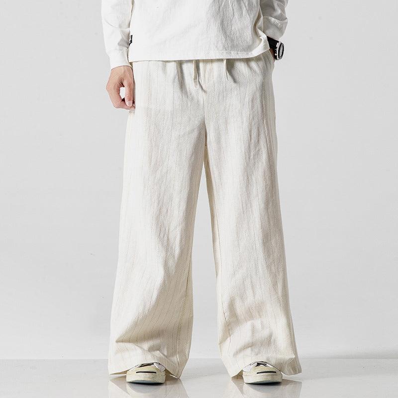 Straight-leg Pants Linen Striped Pants Harem Wide-leg Pants Casual Cotton Linen Pants Men - amazitshop